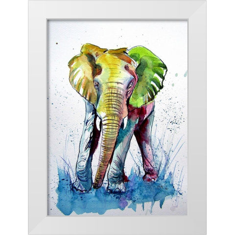 Happy Elephant I White Modern Wood Framed Art Print by Kovacs, Anna Brigite