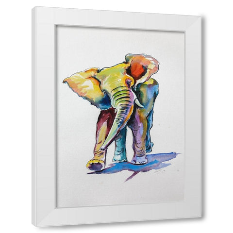Elephant Playing White Modern Wood Framed Art Print by Kovacs, Anna Brigite