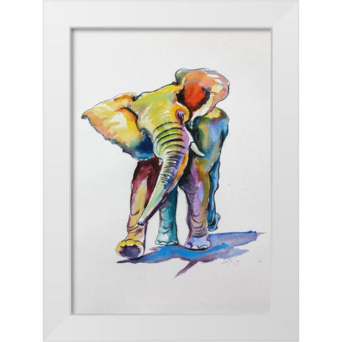 Elephant Playing White Modern Wood Framed Art Print by Kovacs, Anna Brigite