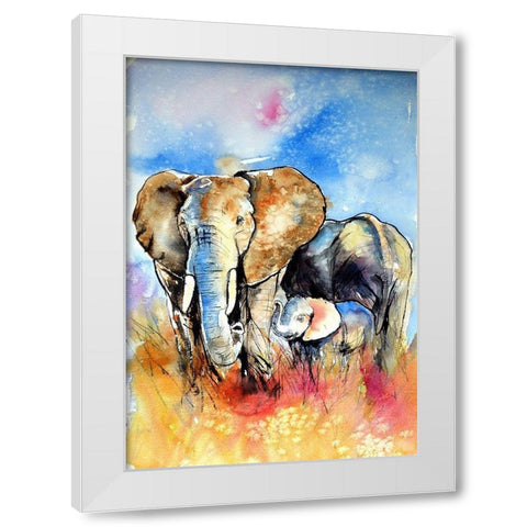 Elephant Family White Modern Wood Framed Art Print by Kovacs, Anna Brigite