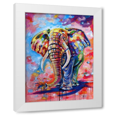 Big colorful Elephant White Modern Wood Framed Art Print by Kovacs, Anna Brigite