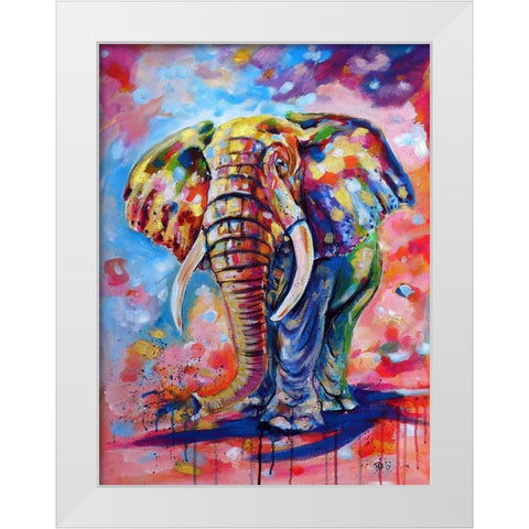 Big colorful Elephant White Modern Wood Framed Art Print by Kovacs, Anna Brigite