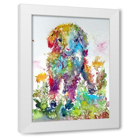 Goat in Grass White Modern Wood Framed Art Print by Kovacs, Anna Brigite