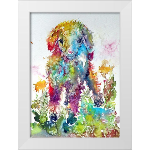 Goat in Grass White Modern Wood Framed Art Print by Kovacs, Anna Brigite