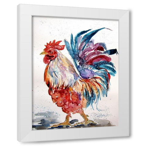 Rooster Walking White Modern Wood Framed Art Print by Kovacs, Anna Brigite