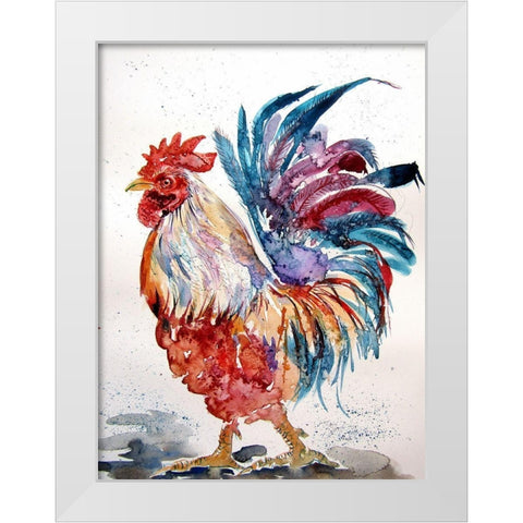 Rooster Walking White Modern Wood Framed Art Print by Kovacs, Anna Brigite