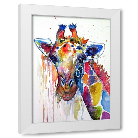Smiling Giraffe White Modern Wood Framed Art Print by Kovacs, Anna Brigite