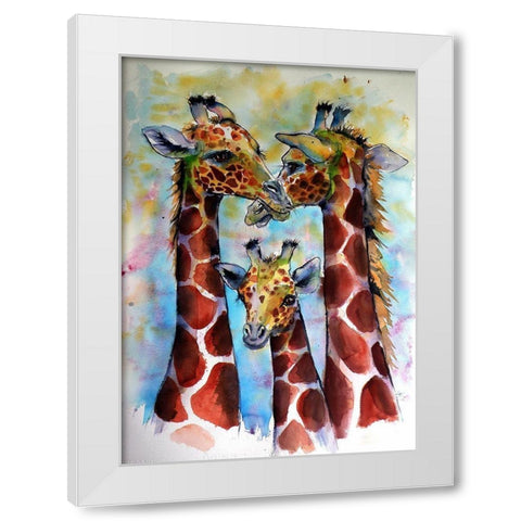 Three Giraffes White Modern Wood Framed Art Print by Kovacs, Anna Brigite