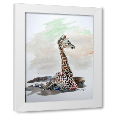 Sitting Giraffe White Modern Wood Framed Art Print by Kovacs, Anna Brigite