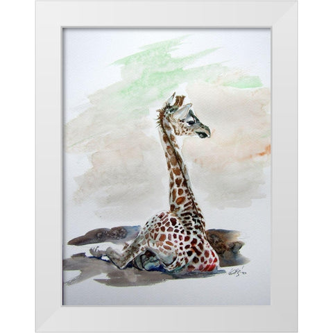 Sitting Giraffe White Modern Wood Framed Art Print by Kovacs, Anna Brigite