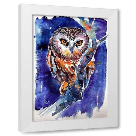 Owl at Night White Modern Wood Framed Art Print by Kovacs, Anna Brigite