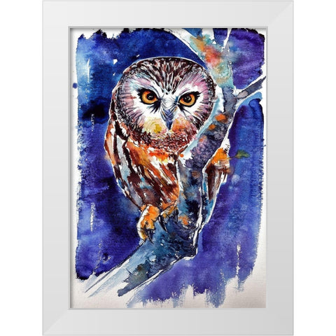Owl at Night White Modern Wood Framed Art Print by Kovacs, Anna Brigite