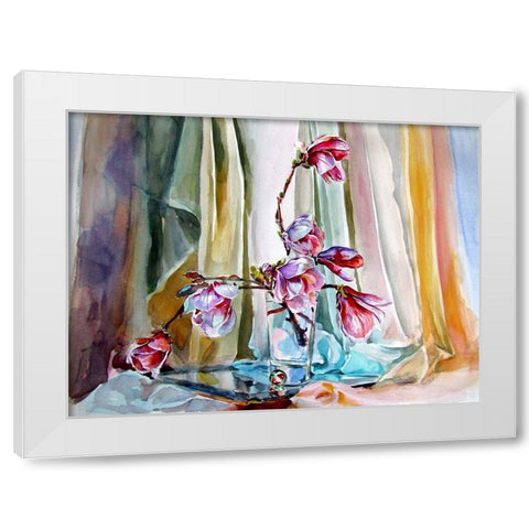 Magnolia Still Life White Modern Wood Framed Art Print by Kovacs, Anna Brigite