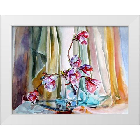 Magnolia Still Life White Modern Wood Framed Art Print by Kovacs, Anna Brigite