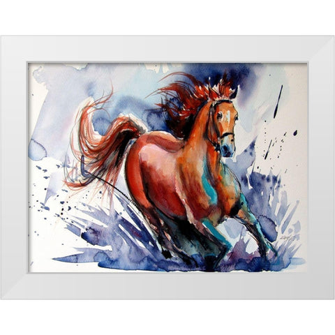 Running Horse White Modern Wood Framed Art Print by Kovacs, Anna Brigite