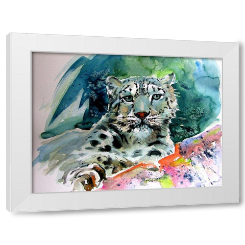 Snow Leopard White Modern Wood Framed Art Print by Kovacs, Anna Brigite