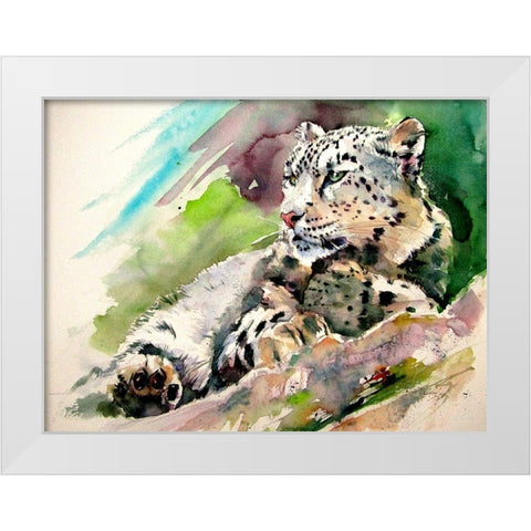 Snow Leopard II White Modern Wood Framed Art Print by Kovacs, Anna Brigite