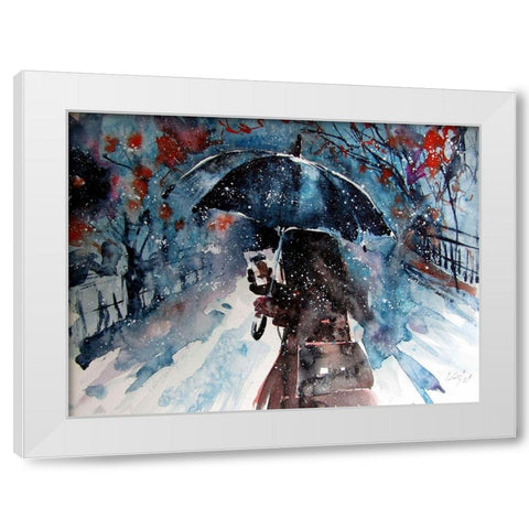 Winter Time With Coffee White Modern Wood Framed Art Print by Kovacs, Anna Brigite