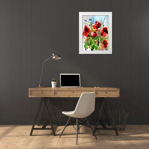 Red Poppies White Modern Wood Framed Art Print by Kovacs, Anna Brigite