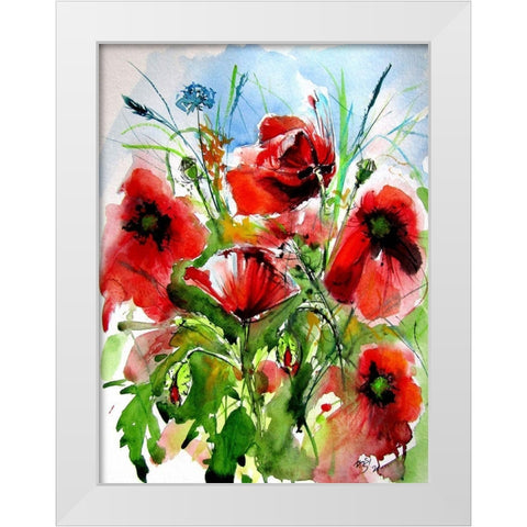 Red Poppies White Modern Wood Framed Art Print by Kovacs, Anna Brigite