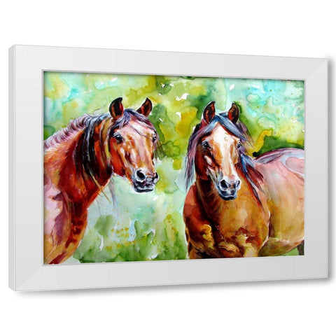 Horse Friendship White Modern Wood Framed Art Print by Kovacs, Anna Brigite