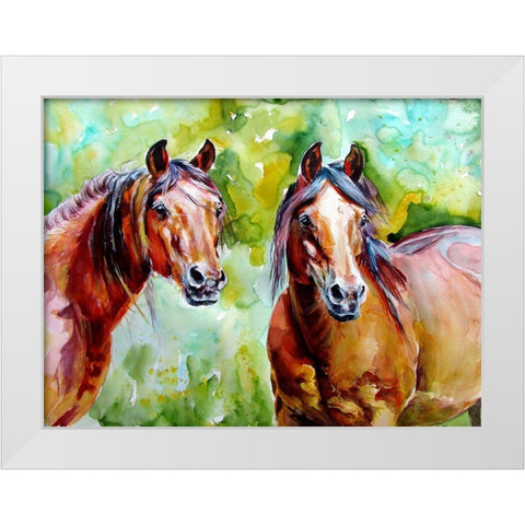 Horse Friendship White Modern Wood Framed Art Print by Kovacs, Anna Brigite