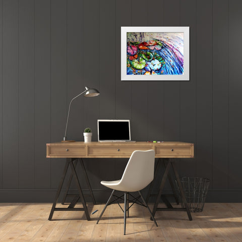 Autumn and Water Lillies White Modern Wood Framed Art Print by Kovacs, Anna Brigite