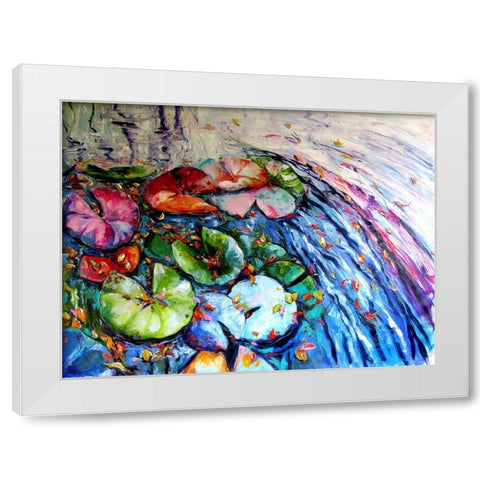 Autumn and Water Lillies White Modern Wood Framed Art Print by Kovacs, Anna Brigite