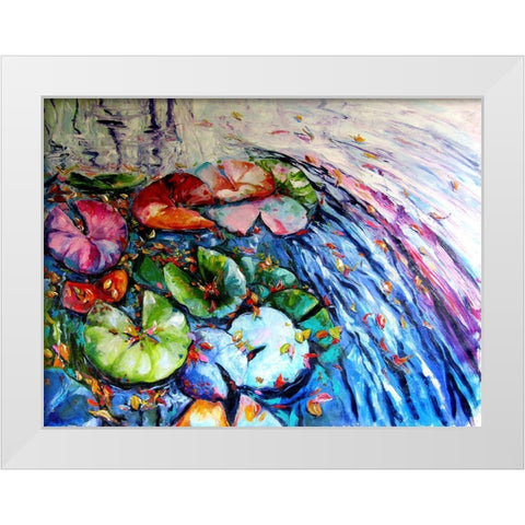 Autumn and Water Lillies White Modern Wood Framed Art Print by Kovacs, Anna Brigite