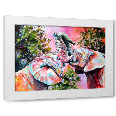Happy Elephants White Modern Wood Framed Art Print by Kovacs, Anna Brigite