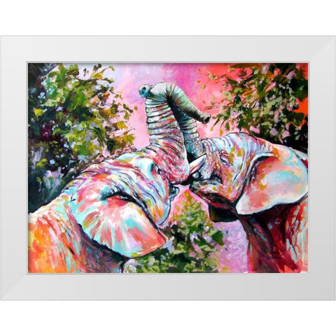 Happy Elephants White Modern Wood Framed Art Print by Kovacs, Anna Brigite