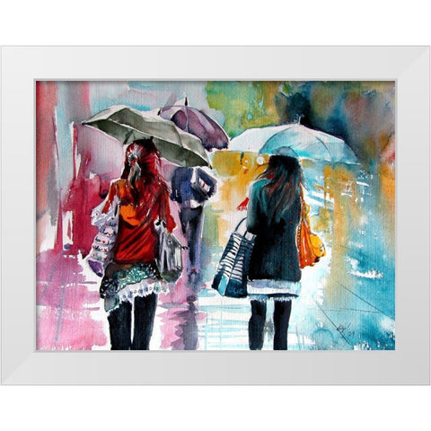 Rainy Day with Umbrellas II White Modern Wood Framed Art Print by Kovacs, Anna Brigite