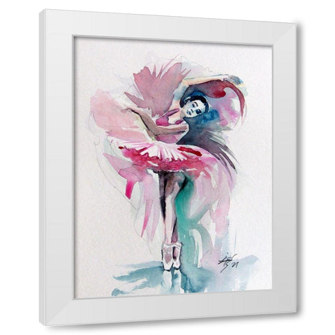Ballerina in Pink I White Modern Wood Framed Art Print by Kovacs, Anna Brigite