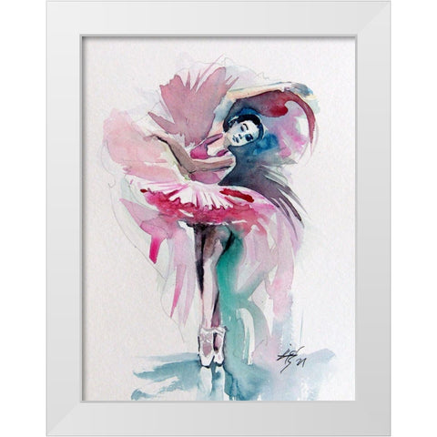 Ballerina in Pink I White Modern Wood Framed Art Print by Kovacs, Anna Brigite