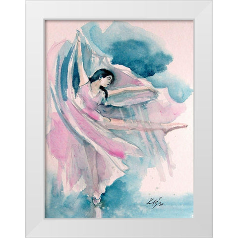 Ballerina in Pink II White Modern Wood Framed Art Print by Kovacs, Anna Brigite