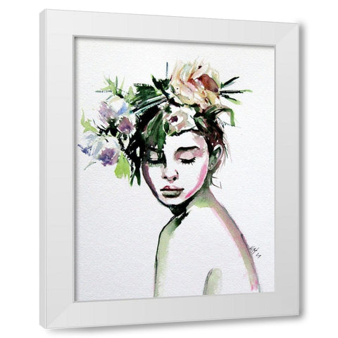 Beauty with Florals White Modern Wood Framed Art Print by Kovacs, Anna Brigite