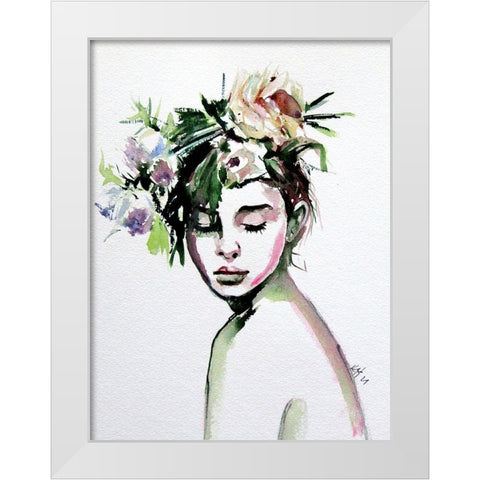 Beauty with Florals White Modern Wood Framed Art Print by Kovacs, Anna Brigite
