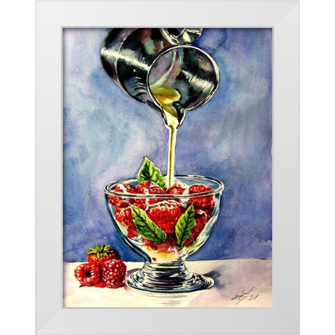Still Life with Strawberries and Cream White Modern Wood Framed Art Print by Kovacs, Anna Brigite