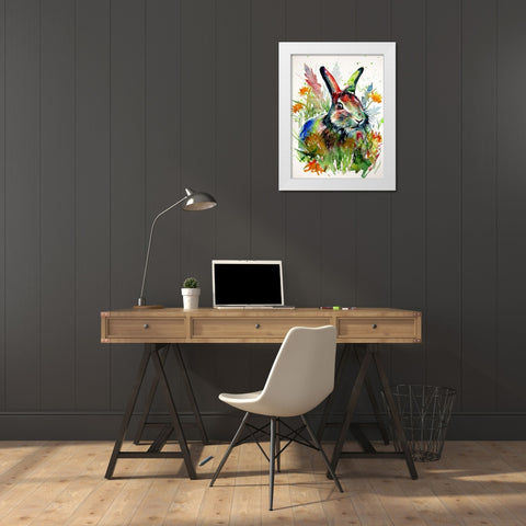 Rabbit in the Grass White Modern Wood Framed Art Print by Kovacs, Anna Brigite