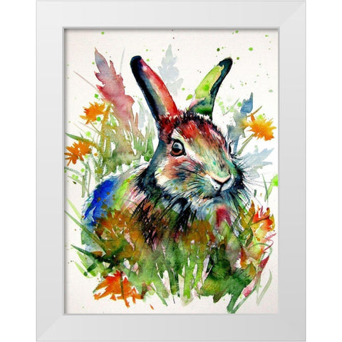 Rabbit in the Grass White Modern Wood Framed Art Print by Kovacs, Anna Brigite