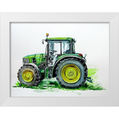 Green Tractor White Modern Wood Framed Art Print by Kovacs, Anna Brigite