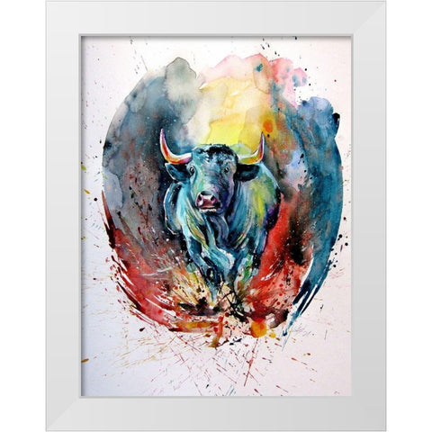 Running Bull White Modern Wood Framed Art Print by Kovacs, Anna Brigite