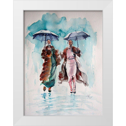Girlfriends in the Rain White Modern Wood Framed Art Print by Kovacs, Anna Brigite