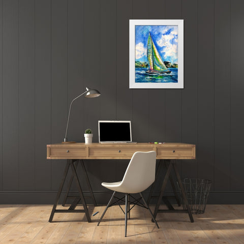 Summer and Freedom - Sailboat White Modern Wood Framed Art Print by Kovacs, Anna Brigite