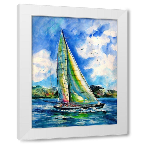 Summer and Freedom - Sailboat White Modern Wood Framed Art Print by Kovacs, Anna Brigite