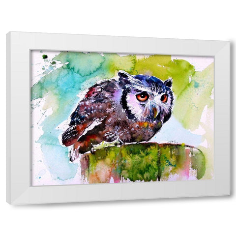 Resting Owl White Modern Wood Framed Art Print by Kovacs, Anna Brigite