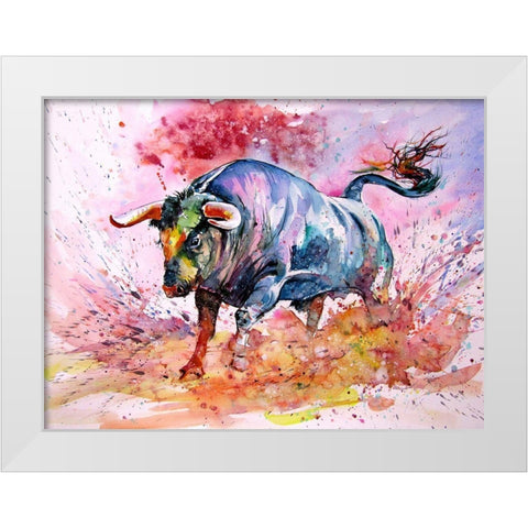 Running Bull White Modern Wood Framed Art Print by Kovacs, Anna Brigite