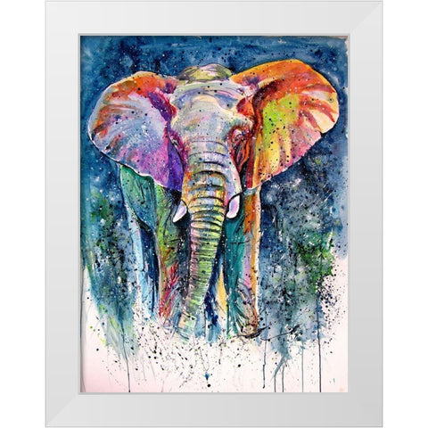 Colorful Elephant White Modern Wood Framed Art Print by Kovacs, Anna Brigite