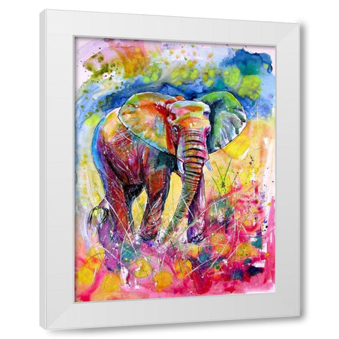 Elepahtn on the Meadow White Modern Wood Framed Art Print by Kovacs, Anna Brigite