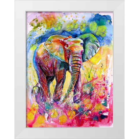 Elepahtn on the Meadow White Modern Wood Framed Art Print by Kovacs, Anna Brigite